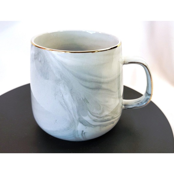 2 NEW 10oz Coffee Mug Marble Swirl Gold Accent Ceramic Coffee Cup Tea 3.4" x 3" - Picture 1 of 16